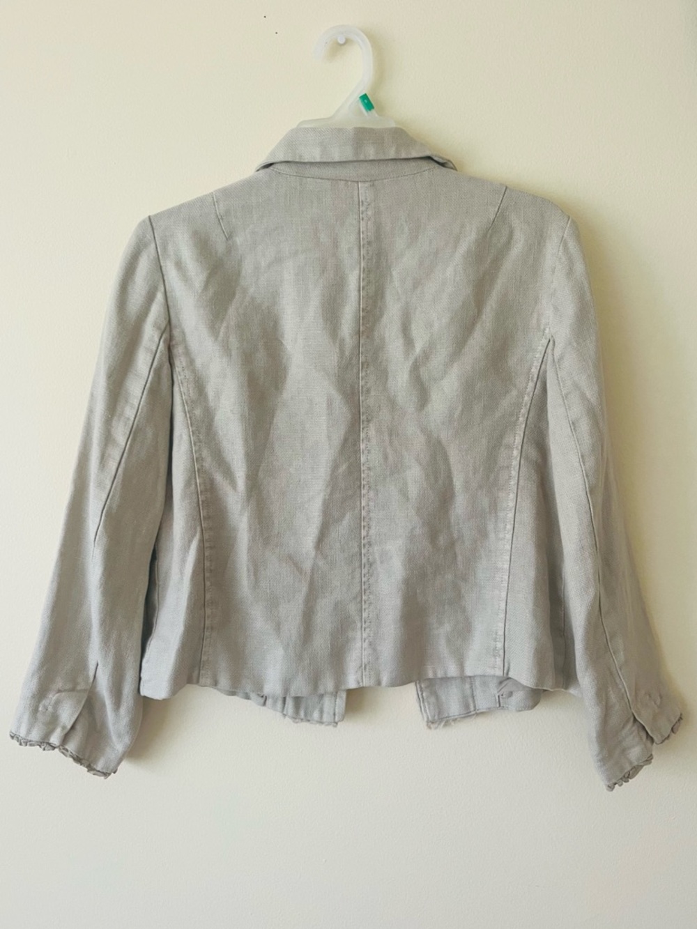 J Crew linen cotton jacket with ruffle trim and frayed details size 6 beige tan - Picture 2 of 3